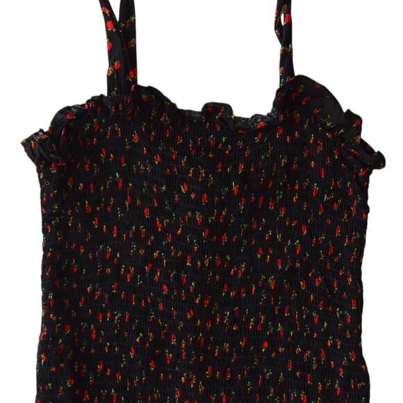 Free People Bella Black Floral Print Smocked Tie- Strap Bodycon Mini Dress Small - Picture 3 of 9